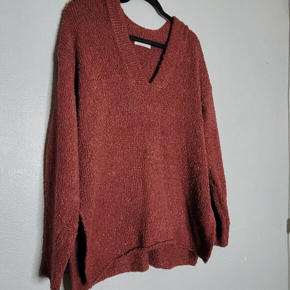 Urban Outfitters Women's S Oversized Slouch Sweater V-Neck Knit Cozy Burgundy Ma - Picture 4 of 10
